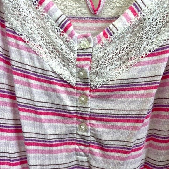 Victoria's Secret Pajamas Womens Medium Pink Striped Lace Trim Romper Sleepwear - Picture 4 of 12
